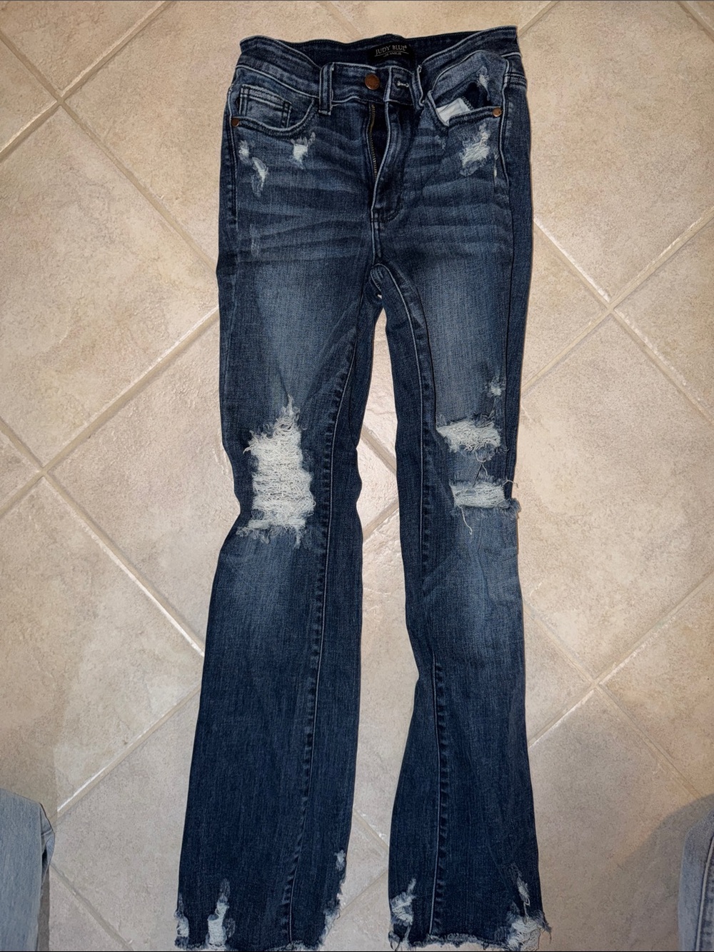 Judy Blue Dark Blue Distressed Flare Jeans